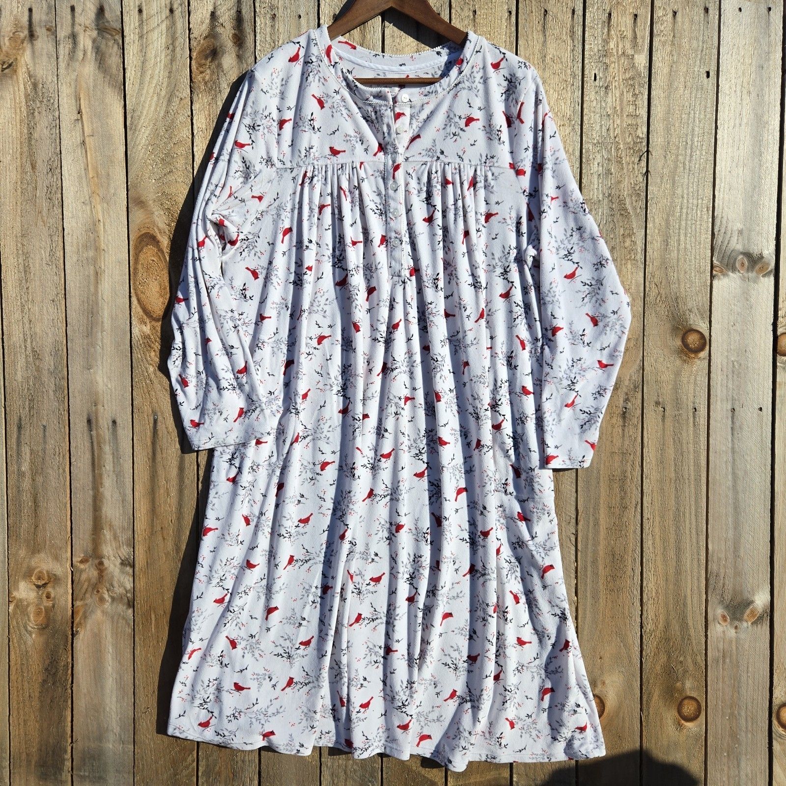 Aria Collection Nightgown Womens Size Xl Red Cardinal Bird Fleece Pockets Cozy